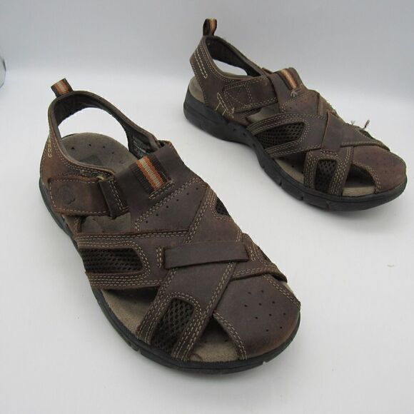Skechers 62091 Men's Brown Leather Comfort Hiking Fisherman Sandals Size 9 - Picture 1 of 7